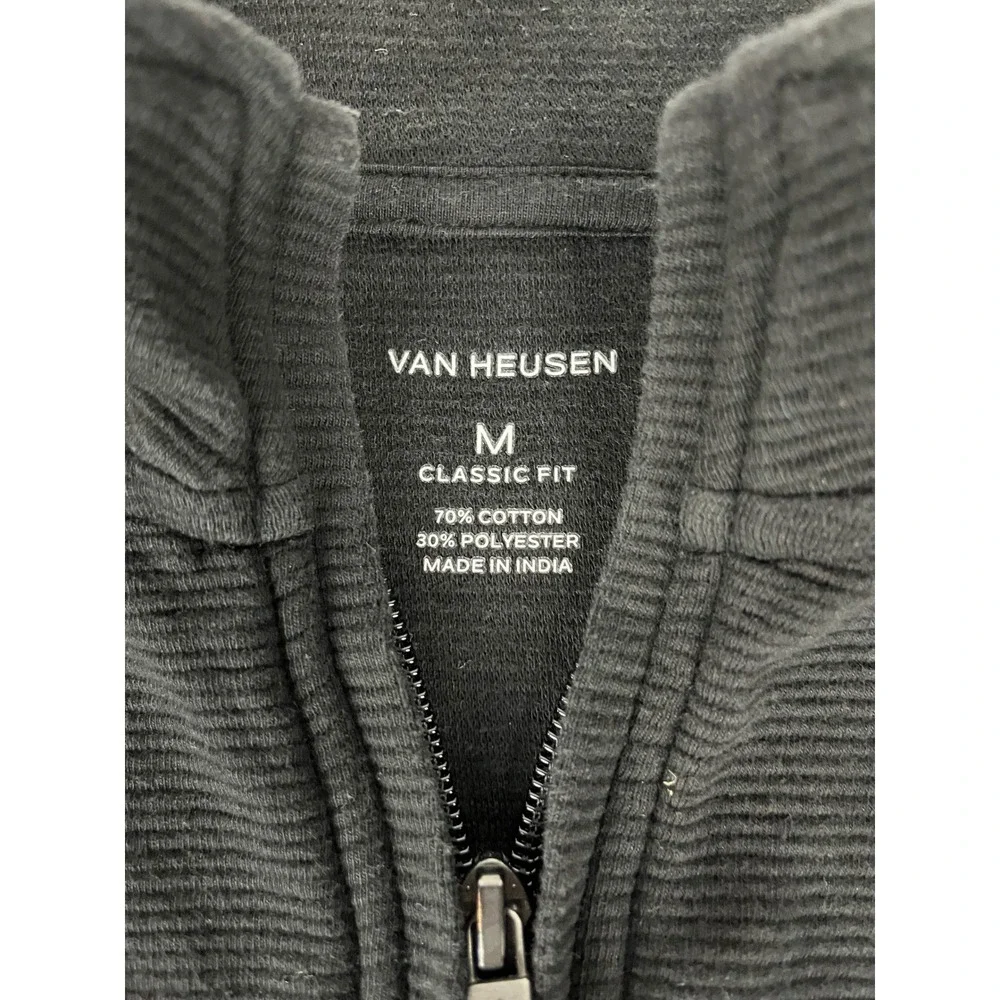 Van Heusen Mens Medium Black 1/4 Zip Pullover Classic Fit‎ Ribbed Long Sleeve